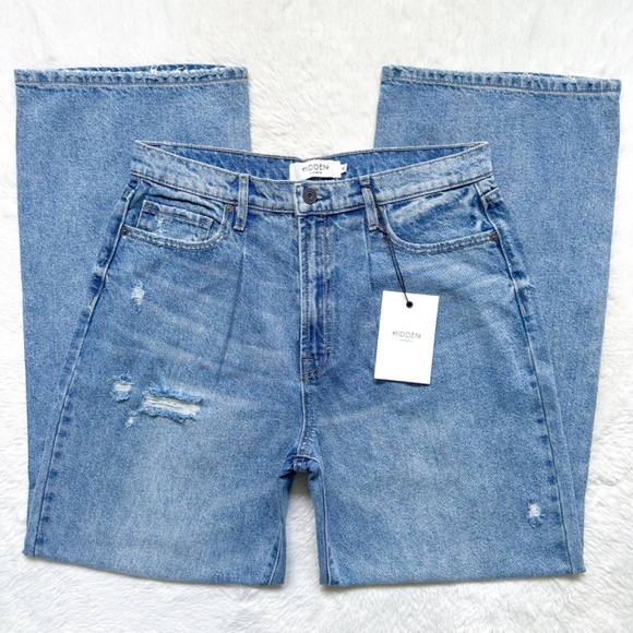 HIDDEN Dad Jean Wide Straight Leg High Rise Distressed Cotton Jeans - Picture 12 of 12